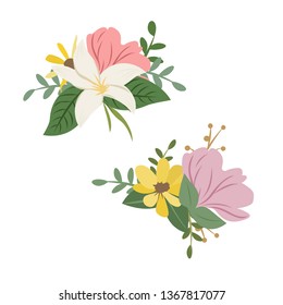 Set of botanical vector. Botanical wreath. Wildflowers and herb illustration. All elements are isolated and editable - Vector