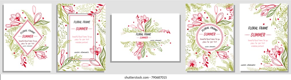 A set of Botanical vectors. Red flowers on a white background. Greeting card, invitation to visit - Shutterstock ID 790687015