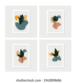 Set Botanical wall art. Abstract Plant Art design for print, cover, wallpaper, Minimal and natural wall art. Vector illustration.