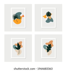 Set Botanical wall art. Abstract Plant Art design for print, cover, wallpaper, Minimal and natural wall art. Vector illustration.