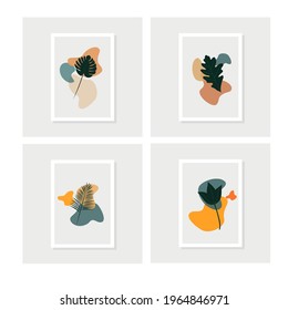 Set Botanical wall art. Abstract Plant Art design for print, cover, wallpaper, Minimal and natural wall art. Vector illustration.