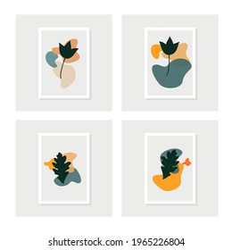 Set Botanical wall art. Abstract Plant Art design for print, cover, wallpaper, Minimal and natural wall art. Vector illustration.