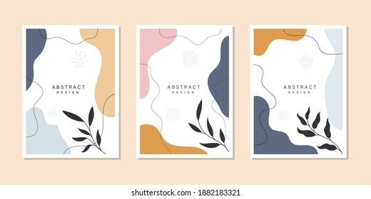 Conjunto de ilustraciones vectoriales de arte mural botánico. Forma abstracta con dibujo de la línea tropical y composición contemporánea a la moda. Diseño abstracto para afiches, carátulas, papel tapiz