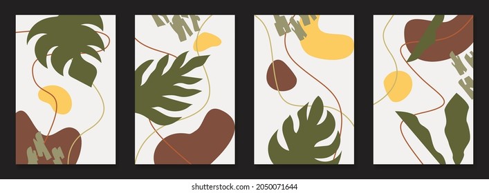 Set of botanical wall art vector set. Abstract leaf vector illustration