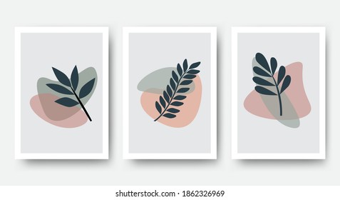 Conjunto de vectores botánicos de arte mural. forma de hoja abstracta. Resumen Diseños de arte vegetal para impresiones, cubiertas, papel pintado, arte mural. Mínimo y natural. Ilustración vectorial.