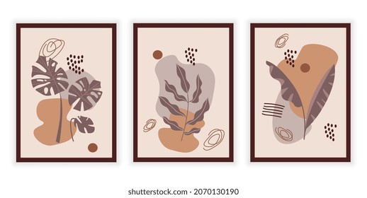 Set of botanical walls. Collection of paintings for home. Creation of comfort. Modern minimalistic patterns, nature, floral, flower. Cartoon flat vector illustrations isolated on white background