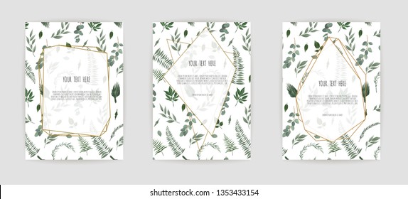 Set Botanical wedding invitation card template design, white and pink flowers on white background.