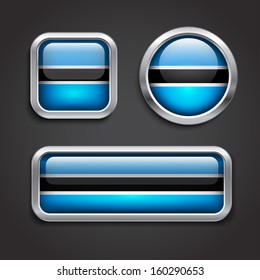 Set of Botswana flag glass buttons, vector illustration