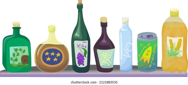 set of bottle. alcohol and cool drinks.