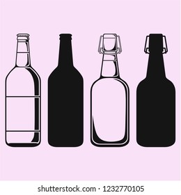 set bottle of beer vector silhouette isolated
