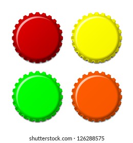 Set of bottle caps in colors isolated on white background, vector illustration
