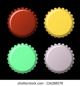 Set of bottle caps in colors isolated on black  background, vector illustration
