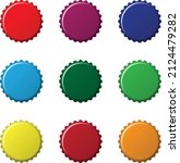 set of bottle caps of different colors similar to beer bottle cap or soda bottle