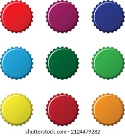 set of bottle caps of different colors similar to beer bottle cap or soda bottle