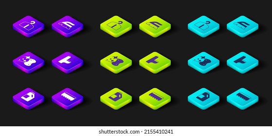 Set Bottle for cleaning agent, Sponge, Toilet bowl, Brush and Hanger wardrobe icon. Vector