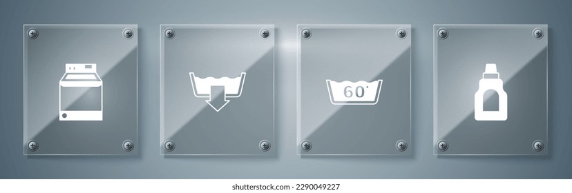 Set Bottle for cleaning agent, Temperature wash, Washing modes and Washer. Square glass panels. Vector