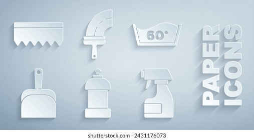 Set Bottle for cleaning agent, Temperature wash, Dustpan, Cleaning spray bottle, Rubber cleaner windows and Sponge icon. Vector