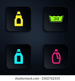 Set Bottle for cleaning agent, ,  and Temperature wash. Black square button. Vector