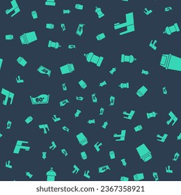 Set Bottle for cleaning agent, Water tap, Temperature wash and Trash can on seamless pattern. Vector