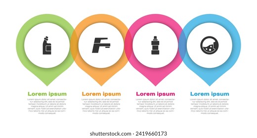 Set Bottle for cleaning agent, Water tap,  and Washer. Business infographic template. Vector