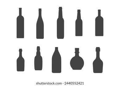 set bottle glass silhoutte, icon bottle.