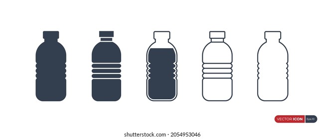 Set of Bottle Icons. Simple Drink Water Bottles in Filled and Line Style isolated on White Background. Flat Vector Icon Design Template Element.