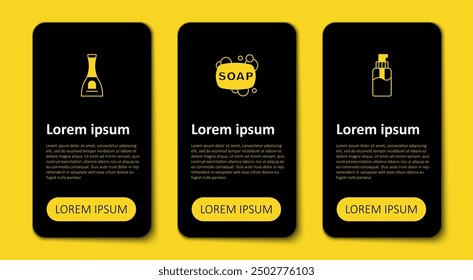 Set Bottle of liquid soap, Bar and nail polish. Business infographic template. Vector