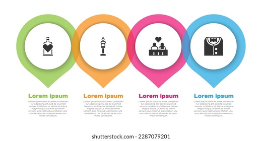 Set Bottle with love potion, Burning candle, Couple and Suit. Business infographic template. Vector