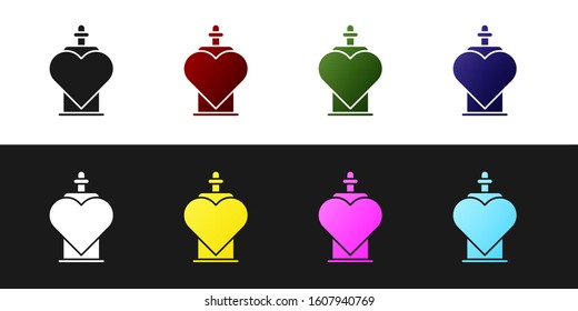 Set Bottle with love potion icon isolated on black and white background. Valentines day symbol.  Vector Illustration