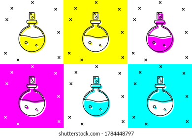 Set Bottle with love potion icon isolated on color background. Valentines day symbol.  Vector Illustration