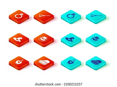 Set Bottle con poción de amor, Ticket, sombrero de bruja, bola mágica, brocha de brujas y icono de la gema de anillo de piedra. Vector