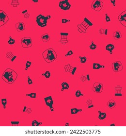 Set Bottle of maple syrup, Canada and Inukshuk on seamless pattern. Vector