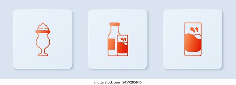 Set Bottle milk and glass, Milkshake and Glass with. White square button. Vector