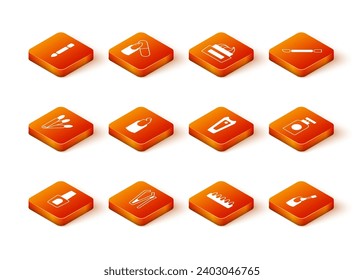 Set Bottle of nail polish, Nail cutter, False nails, Broken, manicure and Tube hand cream icon. Vector