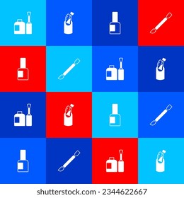 Set Bottle of nail polish, Nail manicure,  and Cuticle pusher icon. Vector