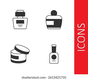 Set Bottle of nail polish, Perfume, Cream or lotion cosmetic tube and  icon. Vector