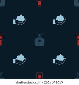Set Bottle of nail polish, Tube hand cream and Shaving foam on on seamless pattern. Vector