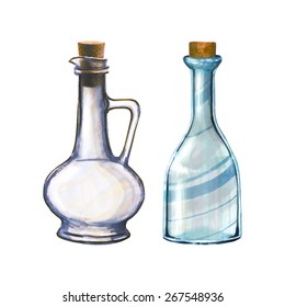 Set of bottle for olive oil. Hand drawn vector illustration.