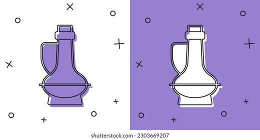 Set Bottle of olive oil icon isolated on white and purple background. Jug with olive oil icon.  Vector