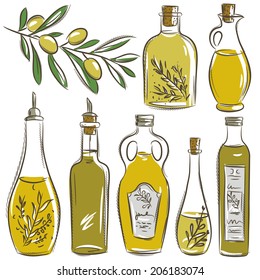 set of bottle for olive oil, vector