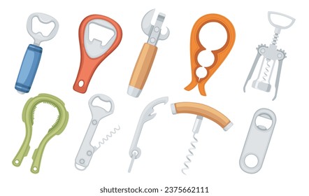 Set of bottle opener for beer wine or jar vector illustration isolated on white background