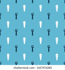 Set Bottle opener and Glass of beer on seamless pattern. Vector