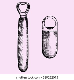 set of bottle opener, hand drawn, doodle style, sketch illustration