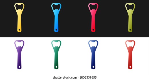 Set Bottle opener icon isolated on black and white background. Vector.