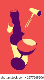 Set of bottle in pop art style, drawing for a bar, menu. 3d illustration