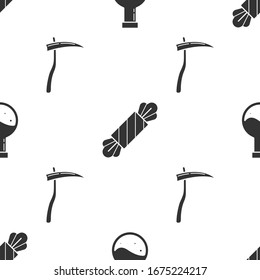 Coloque el frasco con poción , Candy y Scythe en un patrón sin fisuras. Vector