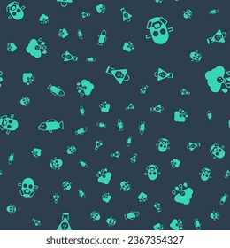 Set Bottle with potion, Gas mask, Puffer fish and Acid rain on seamless pattern. Vector