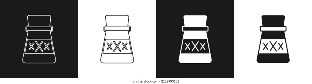 Set Bottle with potion icon isolated on black and white background. Flask with magic potion. Happy Halloween party.  Vector