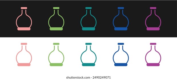 Set Bottle with potion icon isolated on black and white background. Flask with magic potion. Happy Halloween party.  Vector