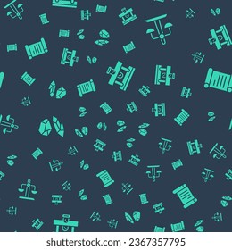 Set Bottle with potion, Libra zodiac, Magic stone and Decree, parchment, scroll on seamless pattern. Vector